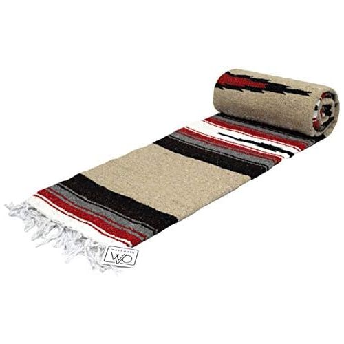  Open Road Goods Brown Mexican Yoga Blanket - Thick Navajo Diamond Serape with Stripes