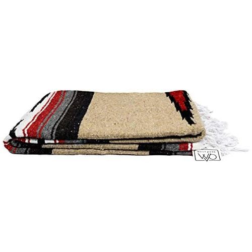  Open Road Goods Brown Mexican Yoga Blanket - Thick Navajo Diamond Serape with Stripes