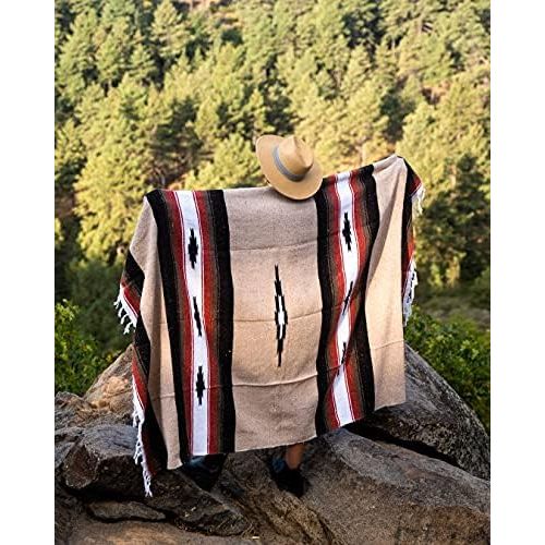  Open Road Goods Brown Mexican Yoga Blanket - Thick Navajo Diamond Serape with Stripes