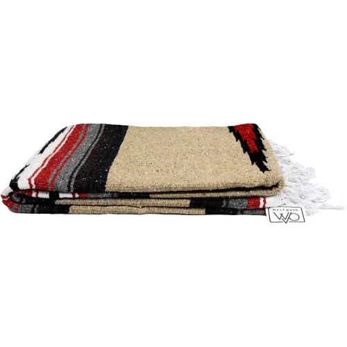  Open Road Goods Brown Mexican Yoga Blanket - Thick Navajo Diamond Serape with Stripes