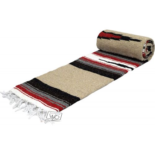  Open Road Goods Brown Mexican Yoga Blanket - Thick Navajo Diamond Serape with Stripes