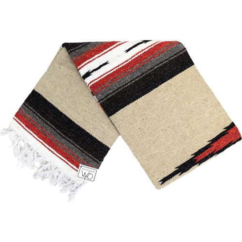  Open Road Goods Brown Mexican Yoga Blanket - Thick Navajo Diamond Serape with Stripes