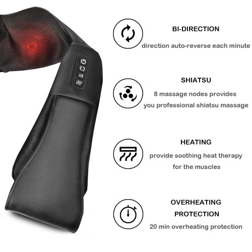  Ophanie Shiatsu Neck and Back Massager with Heat, Deep Kneading Massager for Neck Back Shoulders...
