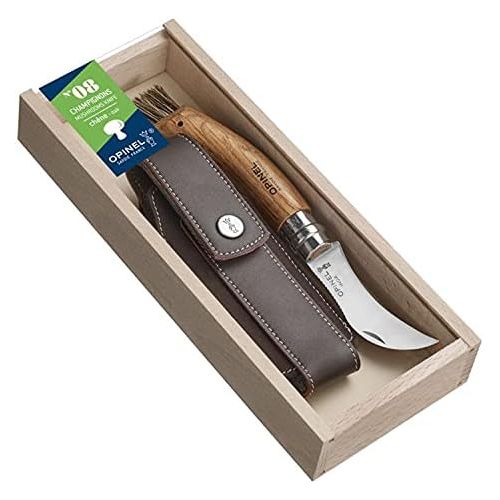  [아마존베스트]Opinel Mushroom Knife, Sandvik Stainless Steel Blade, Oak Wood Handle, Wild Boar Bristles, Canvas Case, Wooden Box