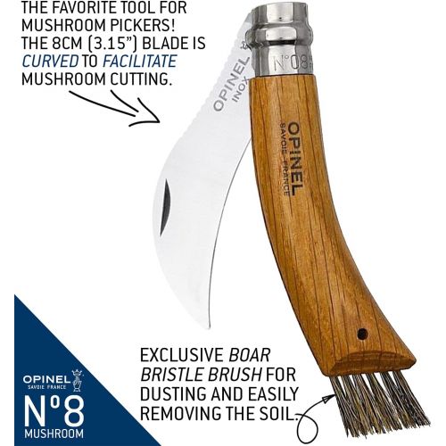  [아마존베스트]Opinel Mushroom Knife, Sandvik Stainless Steel Blade, Oak Wood Handle, Wild Boar Bristles, Canvas Case, Wooden Box