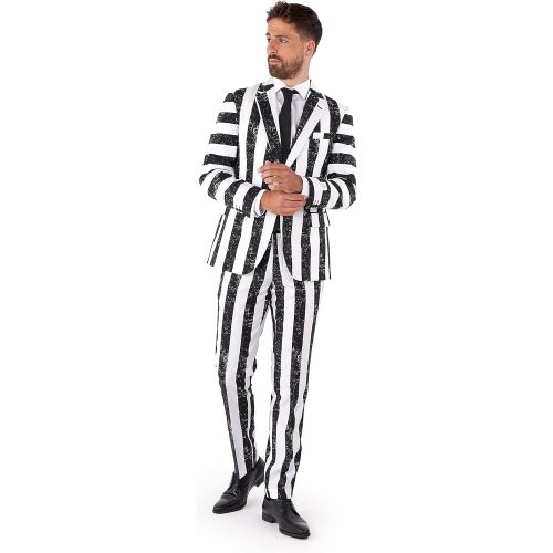  할로윈 용품Opposuits Beetlejuice Striped Halloween Suit | Mens Slim Fit | Includes Matching Blazer Jacket, Pants & Tie