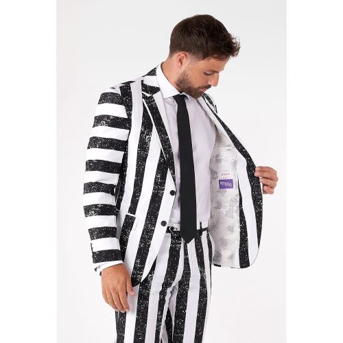  할로윈 용품Opposuits Beetlejuice Striped Halloween Suit | Mens Slim Fit | Includes Matching Blazer Jacket, Pants & Tie