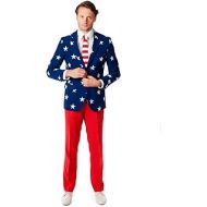 할로윈 용품OppoSuits Men American Flag Suit - USA Outfit for the 4th of July with Red White and Blue Jacket, Pants and Tie