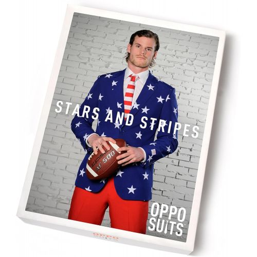  할로윈 용품OppoSuits Men American Flag Suit - USA Outfit for the 4th of July with Red White and Blue Jacket, Pants and Tie