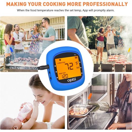  [아마존 핫딜] [아마존핫딜]Oprol Bluetooth Meat Thermometer, Wireless Digital BBQ Thermometer for Grilling Smart with 6 Stainless Steel Probes Remoted Monitor for Cooking Smoker Kitchen Oven, Support iOS & Android