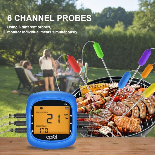  [아마존 핫딜] [아마존핫딜]Oprol Bluetooth Meat Thermometer, Wireless Digital BBQ Thermometer for Grilling Smart with 6 Stainless Steel Probes Remoted Monitor for Cooking Smoker Kitchen Oven, Support iOS & Android