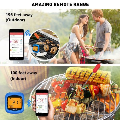  Oprol Bluetooth Meat Thermometer, Wireless Digital BBQ Thermometer for Grilling Smart with 6 Stainless Steel Probes Remoted Monitor for Cooking Smoker Kitchen Oven, Support iOS & Android