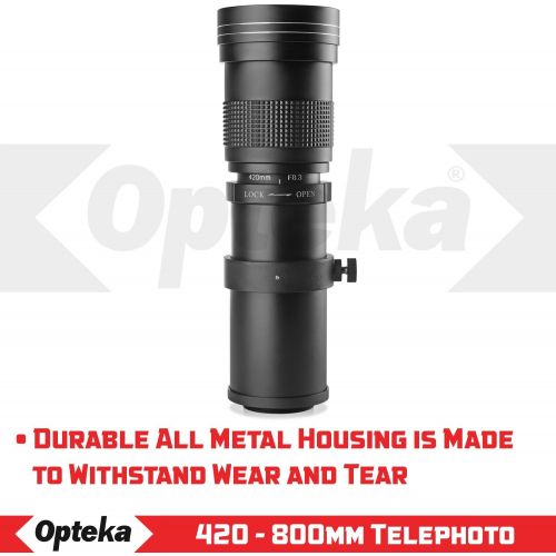  Opteka 420-800mm (w/ 2X- 840-1600mm) f/8.3 HD Telephoto Zoom Lens for Fuji Fujifilm X-Mount X-Pro3, Pro2, H1, T3, T2, T30, T20, T10, T1, A7, A5, A3, A2, A1, E3, E2 and T100 Digital