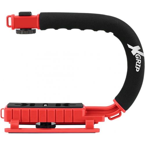  Opteka X-Grip Professional Camera/Camcorder Action Stabilizing Handle with Accessory Shoe for Flash, Mic, or Video Light (Red)