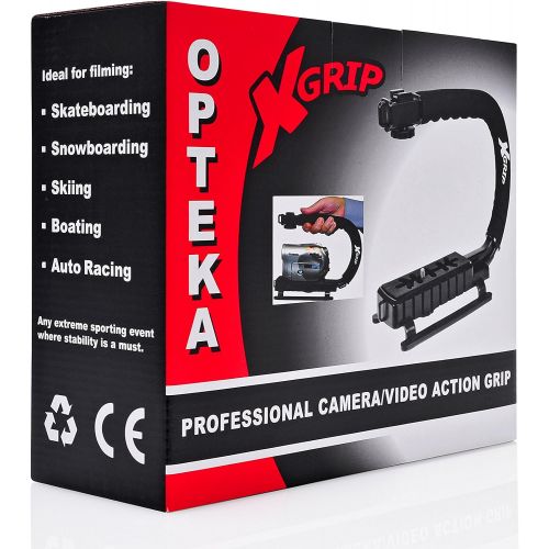  Opteka X-Grip Professional Camera/Camcorder Action Stabilizing Handle with Accessory Shoe for Flash, Mic, or Video Light (Red)