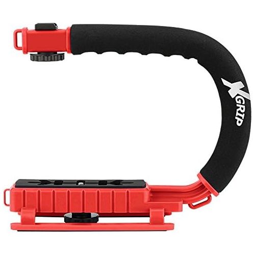  Opteka X-Grip Professional Camera/Camcorder Action Stabilizing Handle with Accessory Shoe for Flash, Mic, or Video Light (Red)