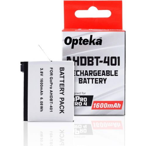  Opteka Extended AHDBT-401 Battery (3-Pack) & Fast Wall/Car Charger for GoPro HERO4 Black & Silver (3.8V, 1600mAh)