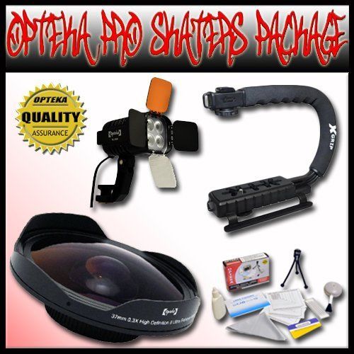  Opteka PRO Filmer Skaters Package (Includes the Opteka Baby Death 0.3X HD Fisheye Lens, Opteka VL-800 Pro LED Video Light Kit & Opteka X-GRIP Camcorder Handle) for 25mm, 30mm, 30.5