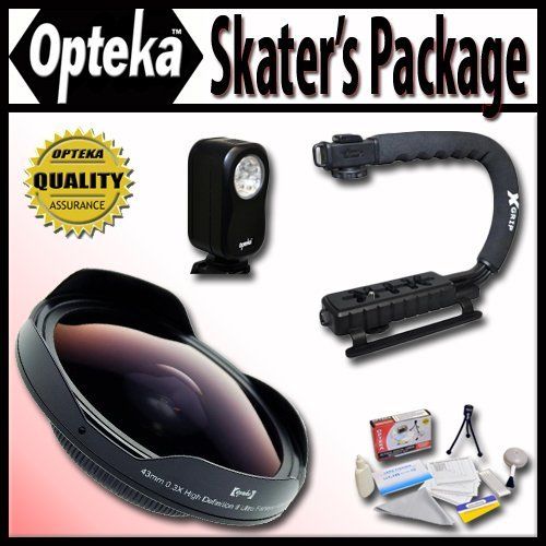  Opteka Deluxe Skaters Package (Includes the OPT-SC37FE Platinum Series 0.3X HD Ultra Fisheye Lens, X-GRIP Camcorder Handle, & 3 Watt Video Light) for Sony DCR-SR37, SR38, SR40, SR4