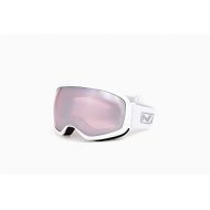 Optic Nerve Snoasis Magnetic Goggles for Snowboarding, Skiing, Snowmobiling, Snow Sports, White Frame with High Contrast Rose and Silver Mirror Lens