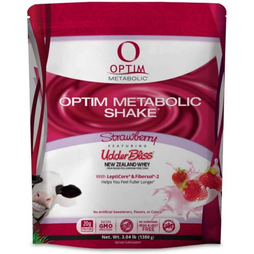  Optim Metabolic Meal Replacement Shake with Clinically Proven Ingredients for Weight Management, Grass Fed Hormone Free Whey Protein, High Fiber, Low Carb, Strawberry, 30 Servings