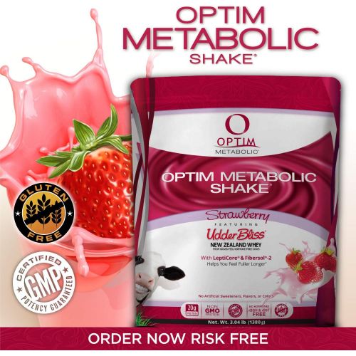  Optim Metabolic Meal Replacement Shake with Clinically Proven Ingredients for Weight Management, Grass Fed Hormone Free Whey Protein, High Fiber, Low Carb, Strawberry, 30 Servings
