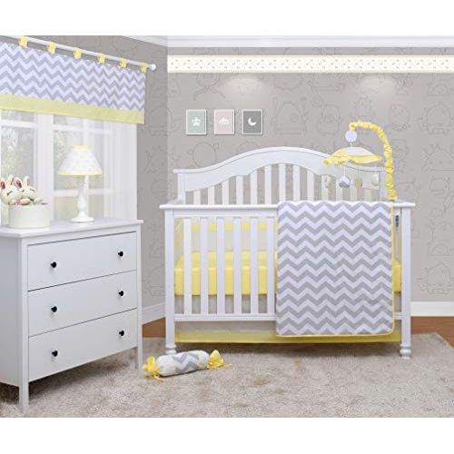  OptimaBaby 6 Piece Unisex Baby Nursery Crib Bedding Set, Chevron, Yellow/White/Gray