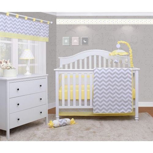  OptimaBaby 6 Piece Unisex Baby Nursery Crib Bedding Set, Chevron, Yellow/White/Gray