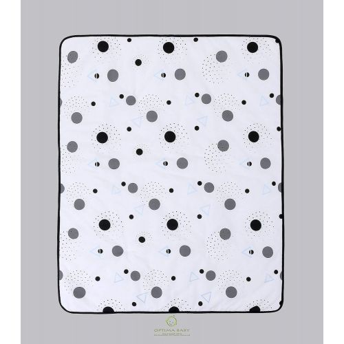  OptimaBaby 6 Piece Baby Nursery Crib Bedding Set, Black White Polka Dot Pattern, Blue/White/Black/Gray