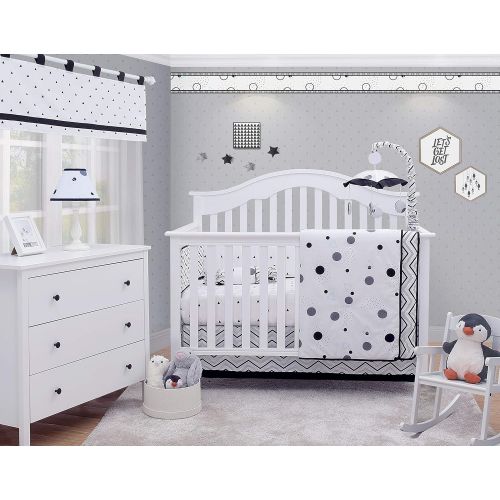  OptimaBaby 6 Piece Baby Nursery Crib Bedding Set, Black White Polka Dot Pattern, Blue/White/Black/Gray