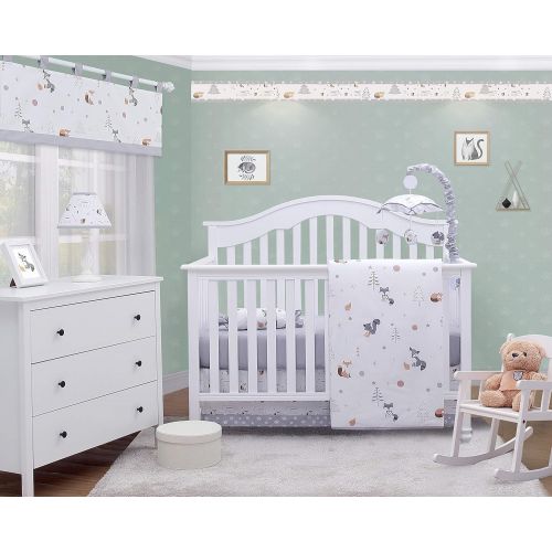  OptimaBaby Woodland 6 Piece Baby Nursery Crib Bedding Set, Forest Fox, White/Gray/Yellow/Brown