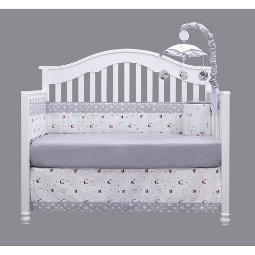  OptimaBaby Woodland 6 Piece Baby Nursery Crib Bedding Set, Forest Fox, White/Gray/Yellow/Brown