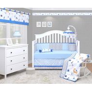 OptimaBaby 6 Piece Unisex Baby Nursery Crib Bedding Set, Enchanted Forest Animals, Yellow/White/Light Blue/Blue