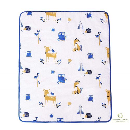  OptimaBaby 6 Piece Unisex Baby Nursery Crib Bedding Set, Enchanted Forest Animals, Yellow/White/Light Blue/Blue