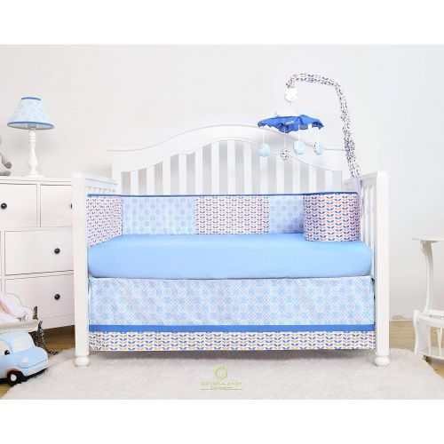  OptimaBaby 6 Piece Unisex Baby Nursery Crib Bedding Set, Enchanted Forest Animals, Yellow/White/Light Blue/Blue