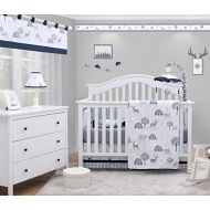 OptimaBaby Woodland 6 Piece Baby Nursery Crib Bedding Set, Forest Deer, Blue/White/Gray