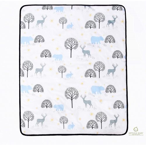  OptimaBaby Woodland 6 Piece Baby Nursery Crib Bedding Set, Forest Deer, Blue/White/Gray