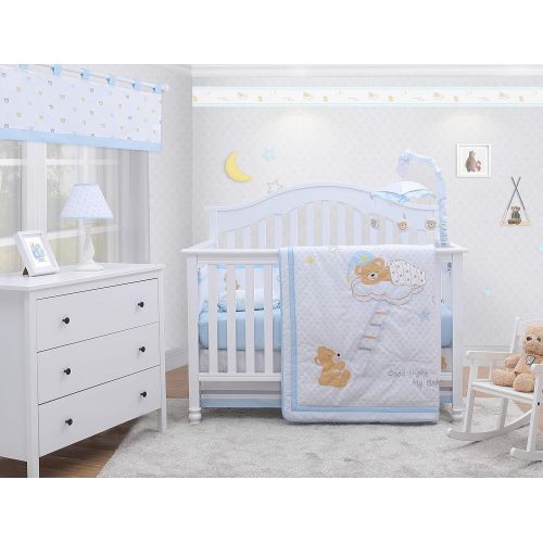  OptimaBaby 6 Piece Baby Nursery Crib Bedding Set, Sweet Dream Moon & Star Teddy Bear, Blue/White/Gray/Yellow/Brown