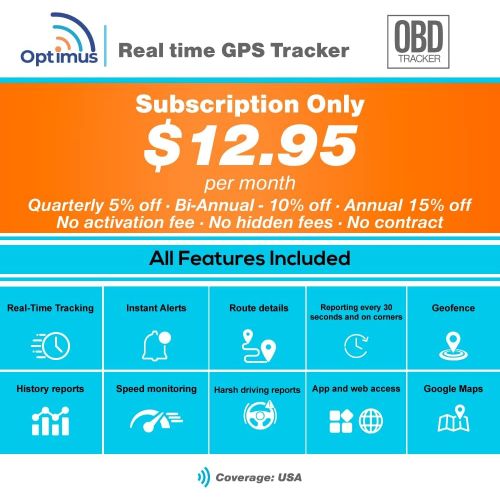  GPS Tracker - Optimus 4G LTE OBD Device - Easy Install - Plug and Drive - Real Time Tracking - Instant Alerts - Reporting History