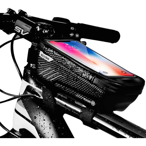  Option Bike Frame Bag, Waterproof Bike Pouch Bag, Cycling Front Top Tube Touchscreen Sun Visor Storage Bag for iPhone 8 Plus/X/XS Max/XR/Samsung S8/S9 Plus up to 6.6 Inch