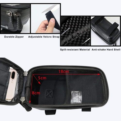  Option Bike Frame Bag, Waterproof Bike Pouch Bag, Cycling Front Top Tube Touchscreen Sun Visor Storage Bag for iPhone 8 Plus/X/XS Max/XR/Samsung S8/S9 Plus up to 6.6 Inch