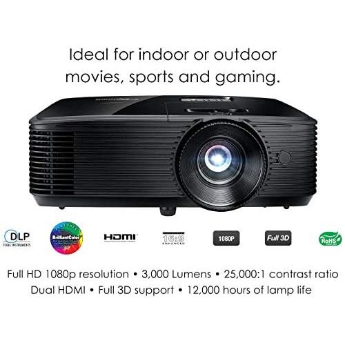  [아마존베스트]Optoma HD143X Affordable High Performance 1080p Home Theater Projector, 3000 Lumens, 3D Support, Long 12000 Lamp Life, for Indoor and Outdoor Movies, Built In Speaker