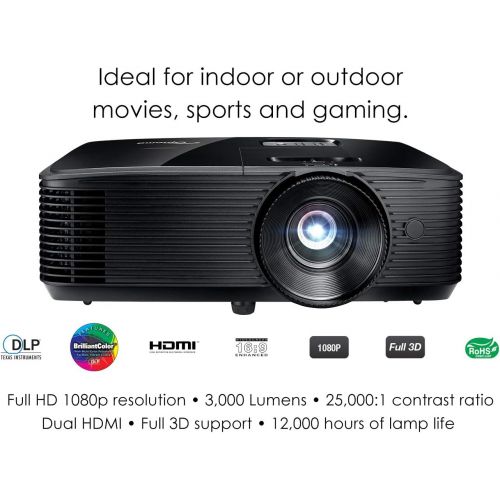  [아마존베스트]Optoma HD143X Affordable High Performance 1080p Home Theater Projector, 3000 Lumens, 3D Support, Long 12000 Lamp Life, for Indoor and Outdoor Movies, Built In Speaker