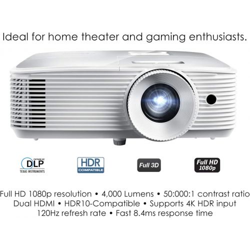  Optoma HD39HDR High Brightness HDR Home Theater Projector | 120Hz Refresh Rate | 4000 lumens | Fast 8.4ms Response time with 120Hz | Easy Setup with 1.3X Zoom | 4K Input | Quiet Op