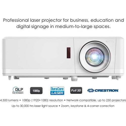  Optoma ZH406 1080p Professional Laser Projector DuraCore Laser Light Source Up to 30,000 Hours Crestron Compatible 4K HDR Input High Bright 4500 lumens 2 Year Warranty White