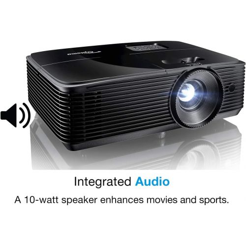  Optoma H190X Affordable Home & Outdoor Movie Projector HD Ready 720p + 1080p Support Bright 3900 Lumens for Lights-on Viewing 3D-Compatible Speaker Built in