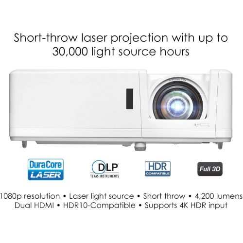  [아마존베스트]Optoma GT1090HDR Short Throw Laser Home Theater Projector | 4K HDR Input | Lamp-Free Reliable Operation 30,000 Hours | Bright 4,200 lumens for Day and Night | Short Throw