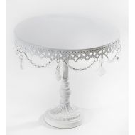 Opulent Treasures 12 Chandelier Cake Stand, Crystal Beads and Dangles Metal Round Dessert Plate(White)