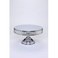 Opulent Treasures 14 Daisy Swirl Cake Stand, Round Metal Wedding Birthday Party Dessert Cupcake Plate (Shiny Silver)