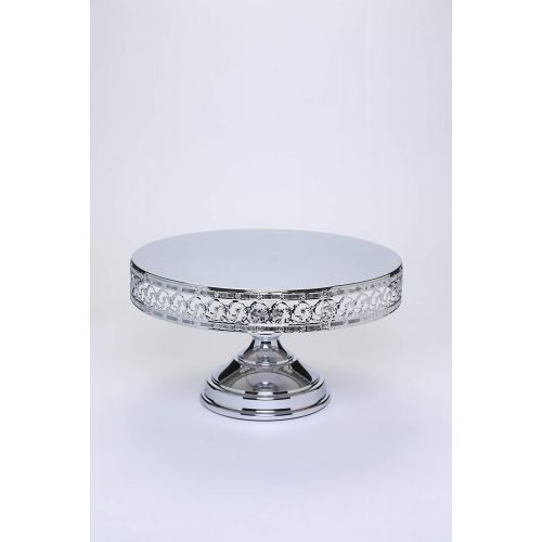  Opulent Treasures 14 Daisy Swirl Cake Stand, Round Metal Wedding Birthday Party Dessert Cupcake Plate (Shiny Silver)